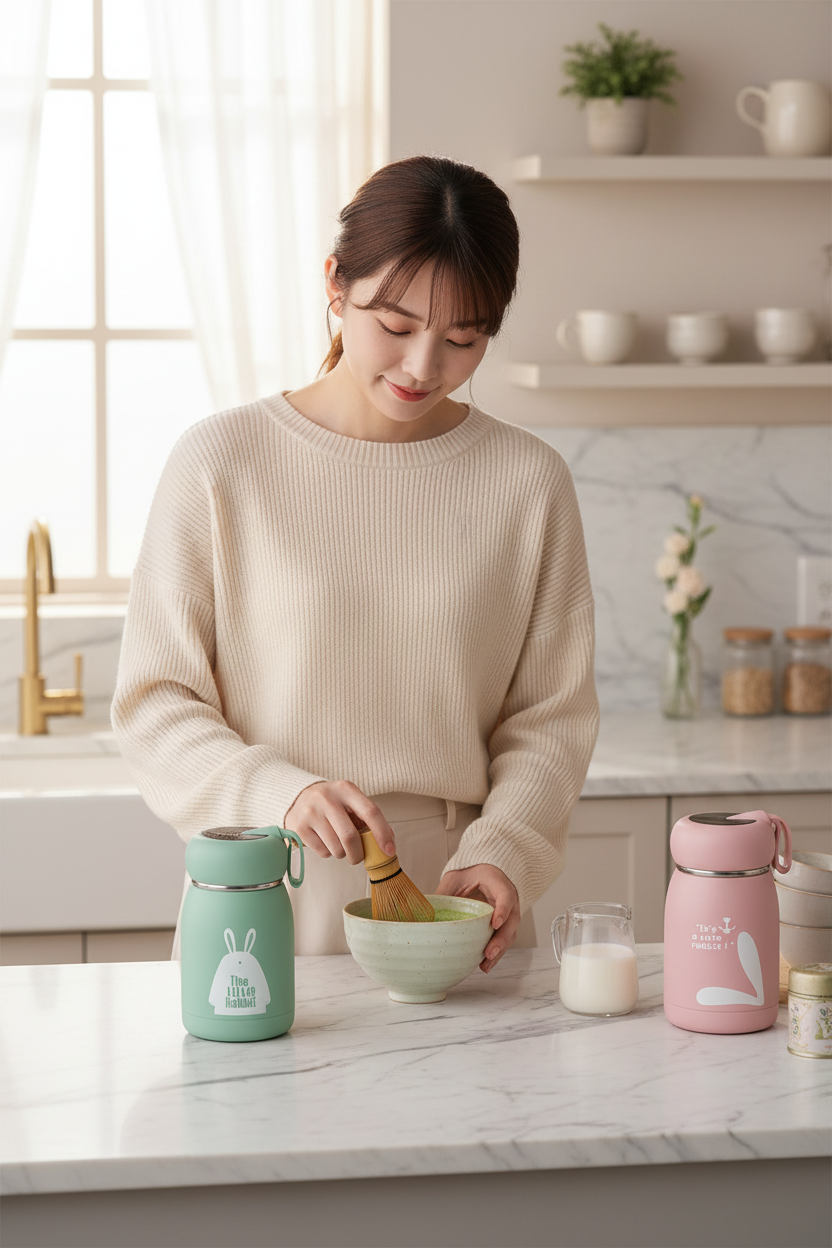 Mujer joven preparando matcha